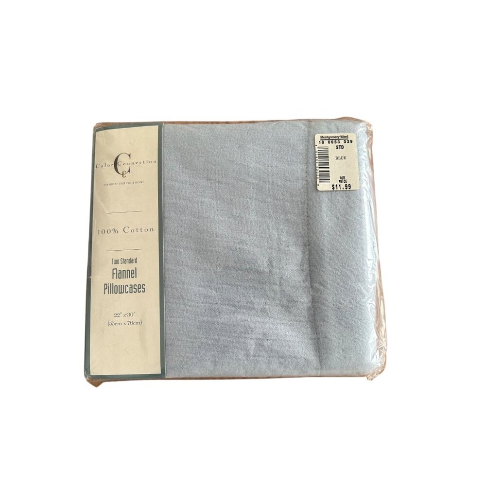 Two Standard Flannel Pillowcases 100% Cotton 22" X 30" Blue Color Connection